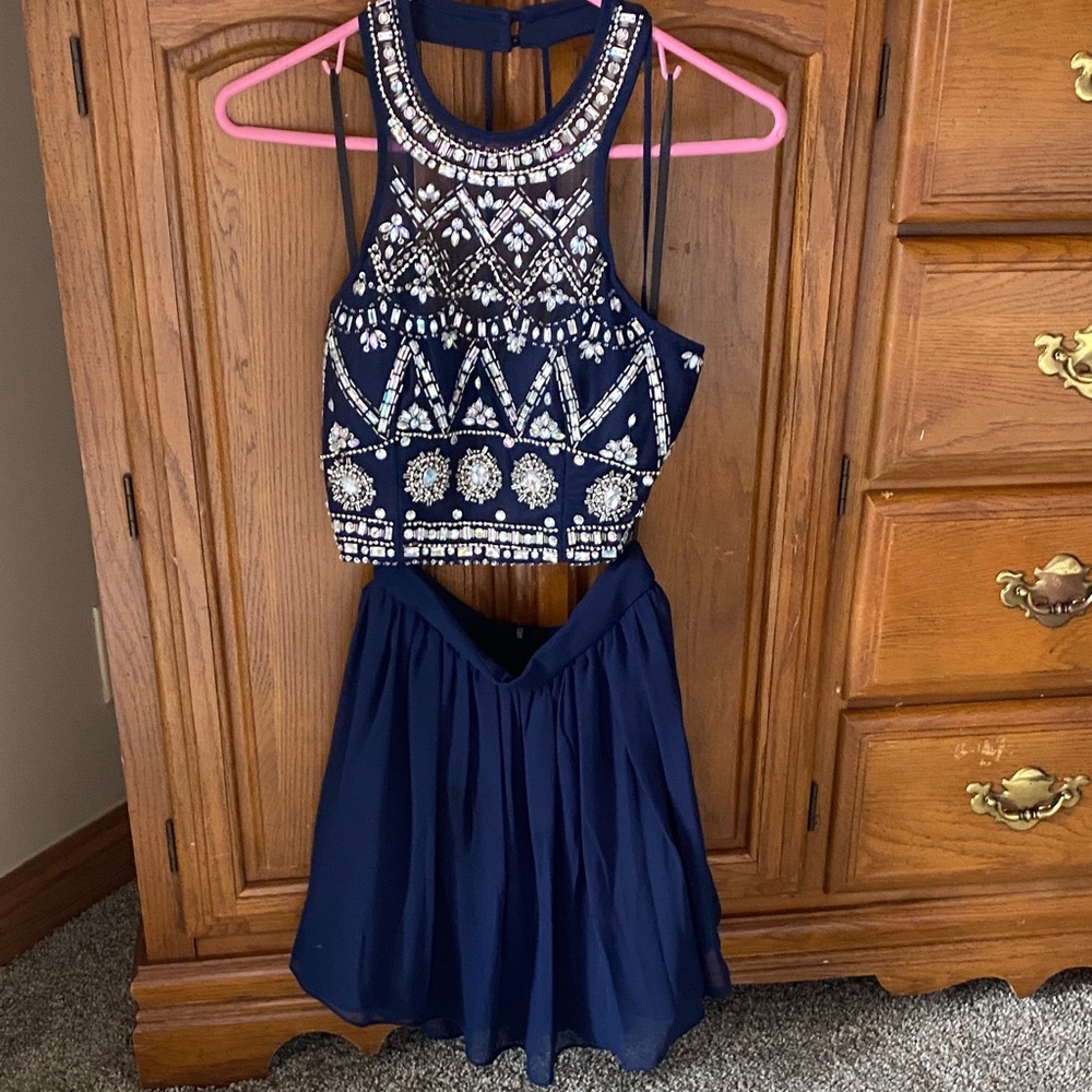 B Darlin Navy Embellished Two-Piece Prom Dress